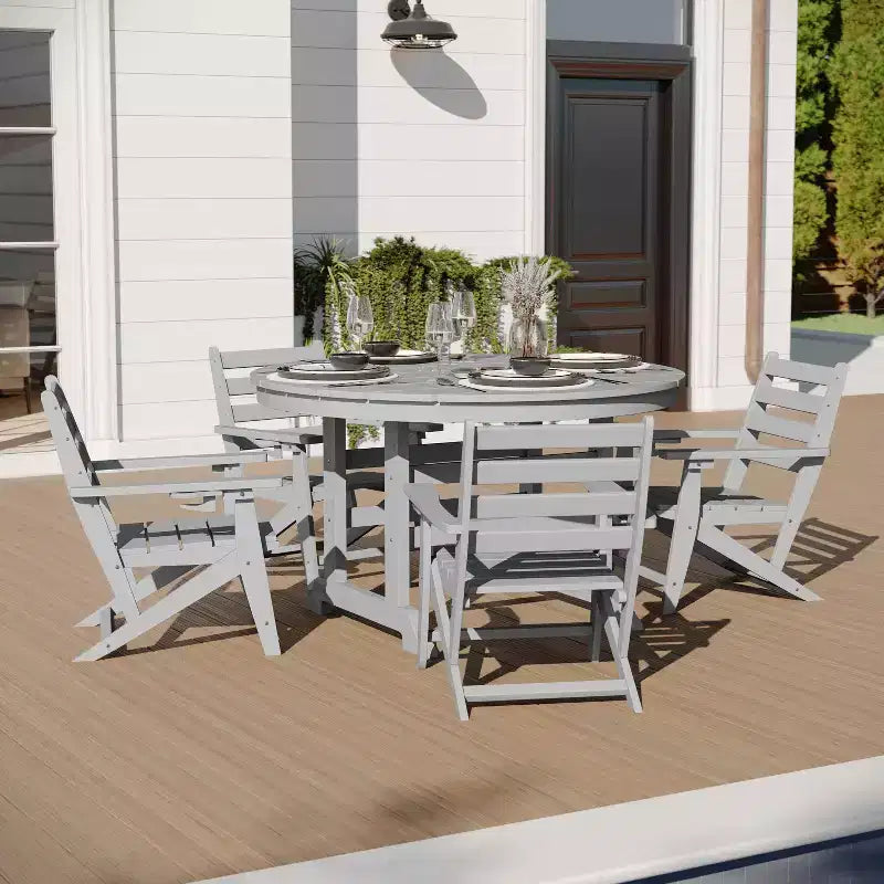 Merrick Lane 5 PC Adirondack Table and Chairs with Fold Out Cupholders in Recycled HDPE