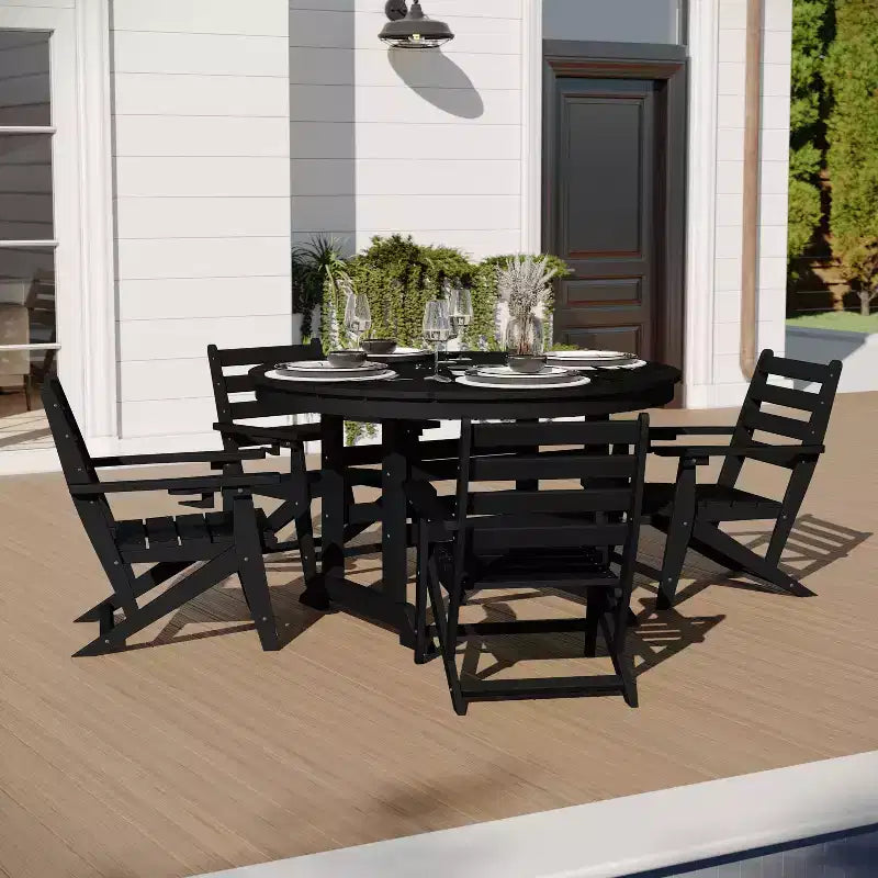 Merrick Lane 5 PC Adirondack Table and Chairs with Fold Out Cupholders in Recycled HDPE