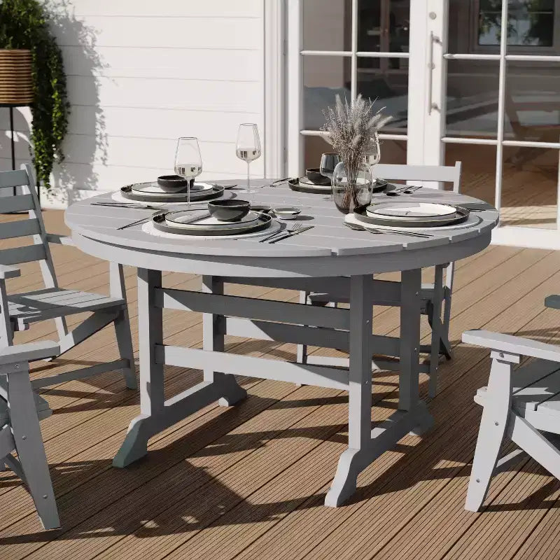 Merrick Lane 5 PC Adirondack Table and Chairs with Fold Out Cupholders in Recycled HDPE