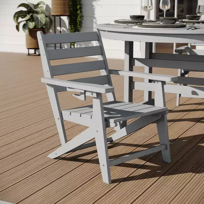 Merrick Lane 5 PC Adirondack Table and Chairs with Fold Out Cupholders in Recycled HDPE
