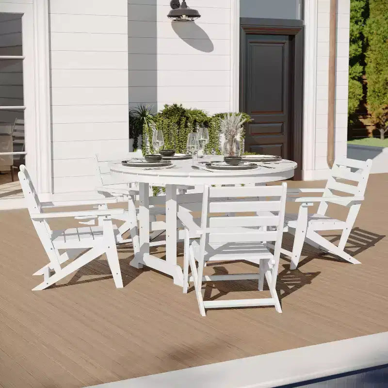 Merrick Lane 5 PC Adirondack Table and Chairs with Fold Out Cupholders in Recycled HDPE