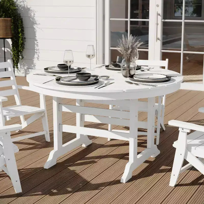 Merrick Lane 5 PC Adirondack Table and Chairs with Fold Out Cupholders in Recycled HDPE