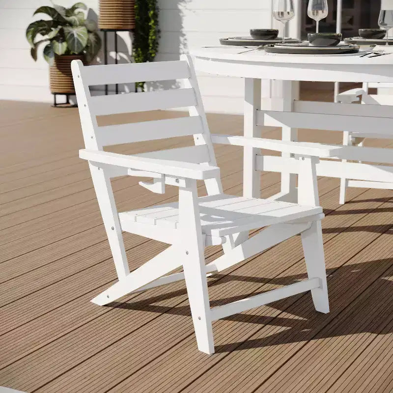 Merrick Lane 5 PC Adirondack Table and Chairs with Fold Out Cupholders in Recycled HDPE