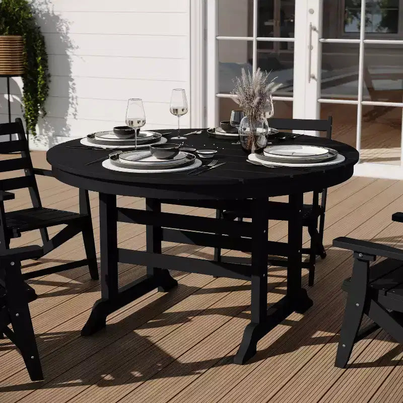 Merrick Lane 5 PC Adirondack Table and Chairs with Fold Out Cupholders in Recycled HDPE