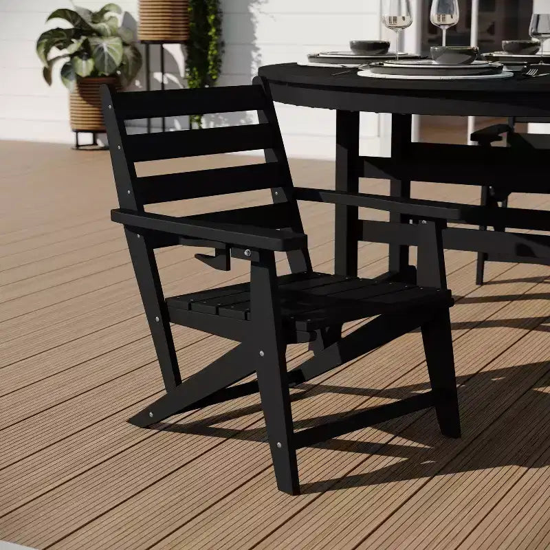 Merrick Lane 5 PC Adirondack Table and Chairs with Fold Out Cupholders in Recycled HDPE