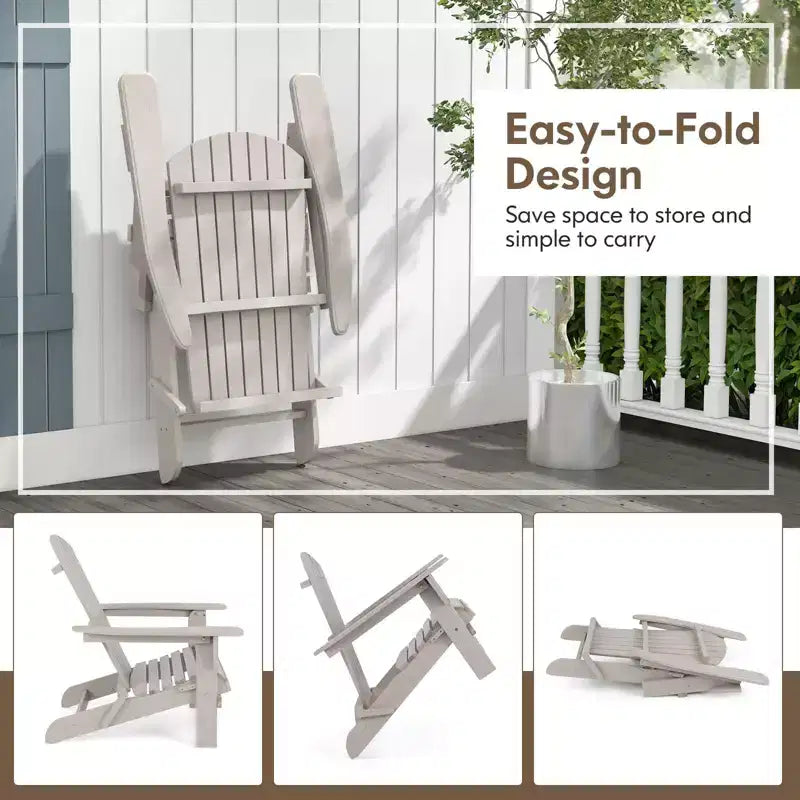 Costway Folding Adirondack Chair Set of 1/4 with High Backrest & Wide Armrests Wooden Grey