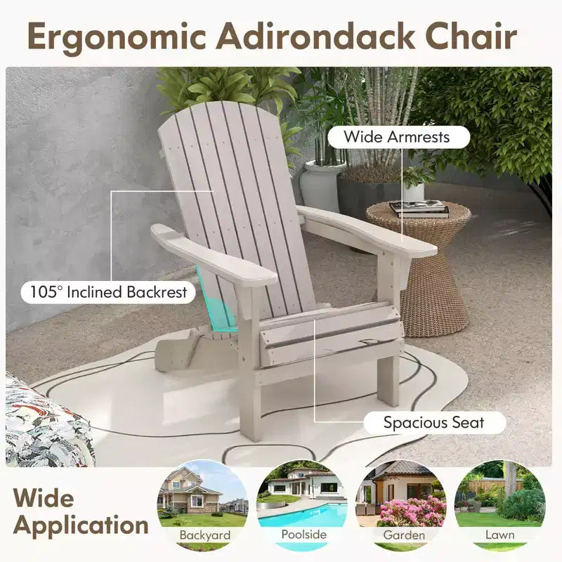 Costway Folding Adirondack Chair Set of 1/4 with High Backrest & Wide Armrests Wooden Grey