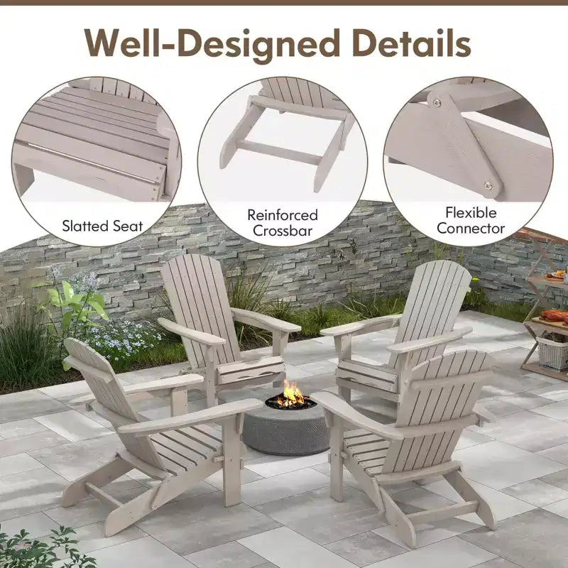 Costway Folding Adirondack Chair Set of 1/4 with High Backrest & Wide Armrests Wooden Grey