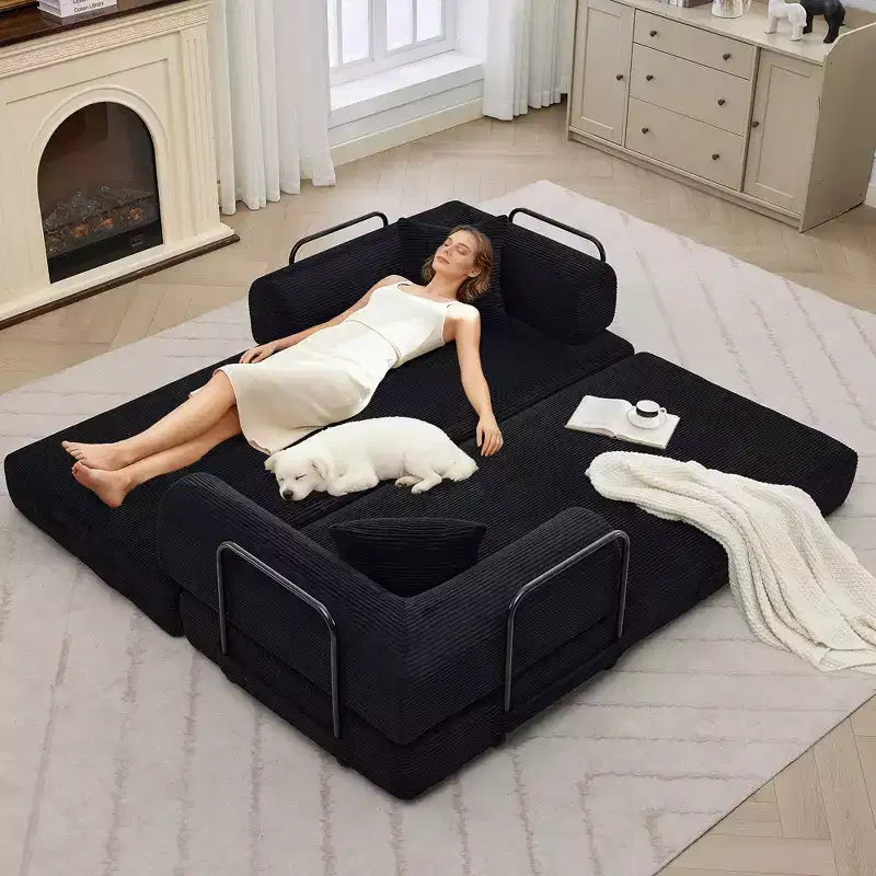 4-in-1 Convertible Sleeper Sofa Bed, 79 Frameless Corduroy Folding Floor Mattress Couch w/ Pillow, No Assembly Loveseat for Small Apartment