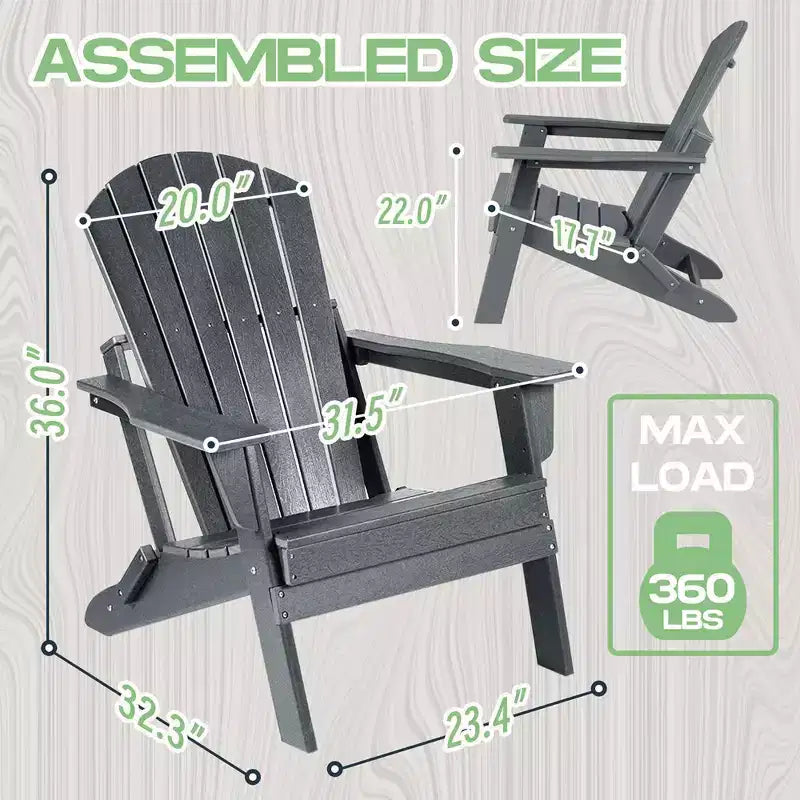Patio Chairs, Oversized Folding HDPE Adirondack Chairs with Weather Resistant, Outdoor Lawn Chair for Patio, Garden