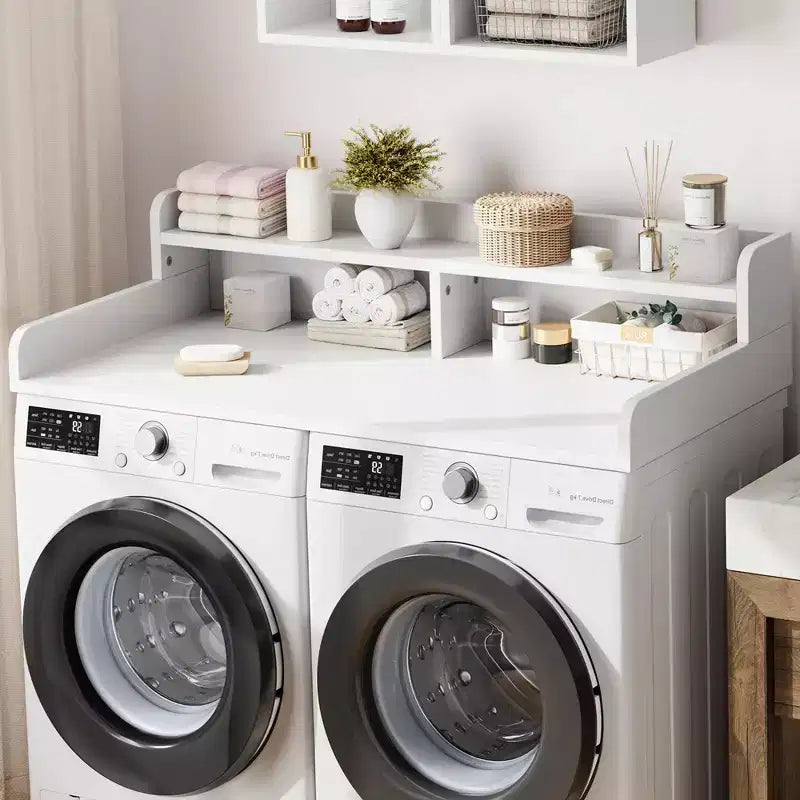 2-Tier Washer and Dryer Countertop with Shelf or Drawers, Laundry Countertop Cover with Non-Slip Pad, 54X27.5 Laundry Topper for Folding Clothes