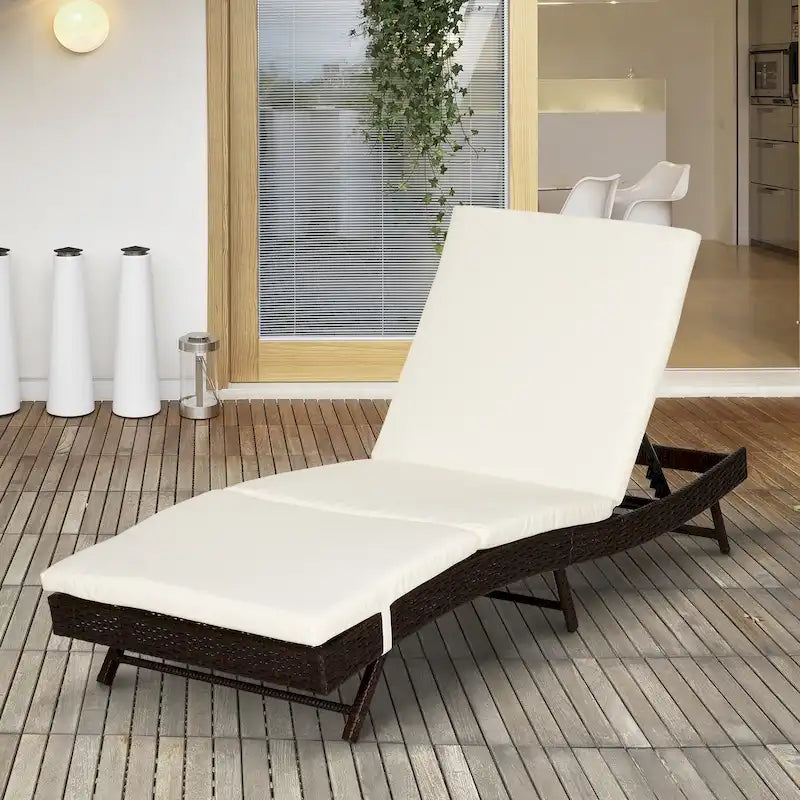 Chaise longue de jardin en rotin synthétique avec 5 positions réglables Outsunny