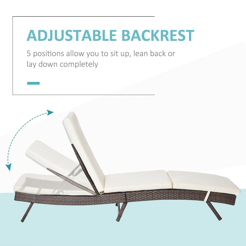 Chaise longue de jardin en rotin synthétique avec 5 positions réglables Outsunny