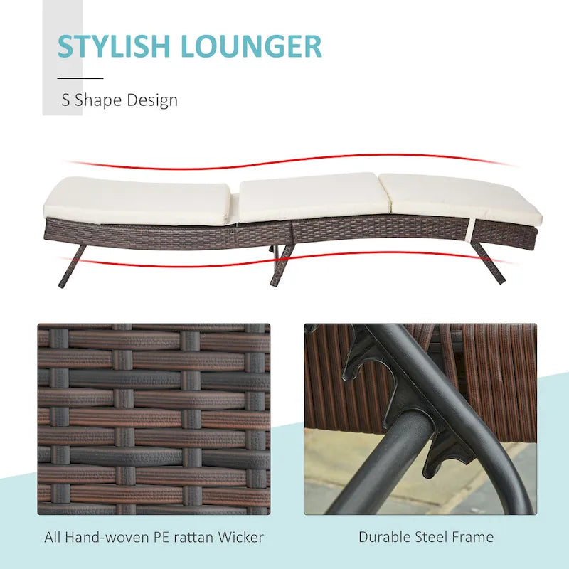 Chaise longue de jardin en rotin synthétique avec 5 positions réglables Outsunny