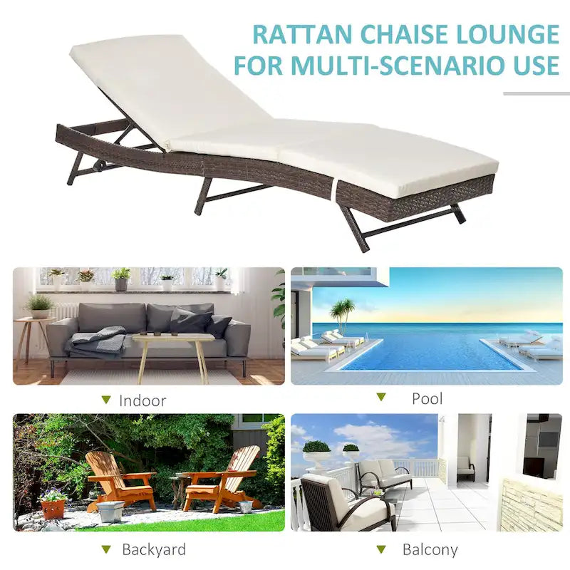 Chaise longue de jardin en rotin synthétique avec 5 positions réglables Outsunny