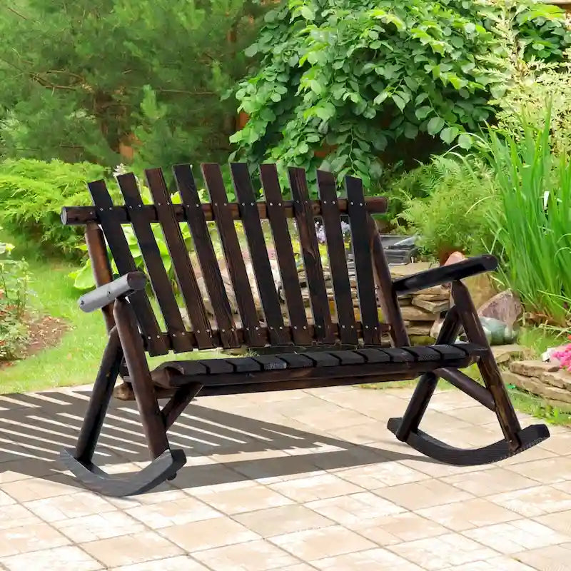 Banc à bascule en bois Outsunny 2 personnes, style rustique, dossier haut à lattes
