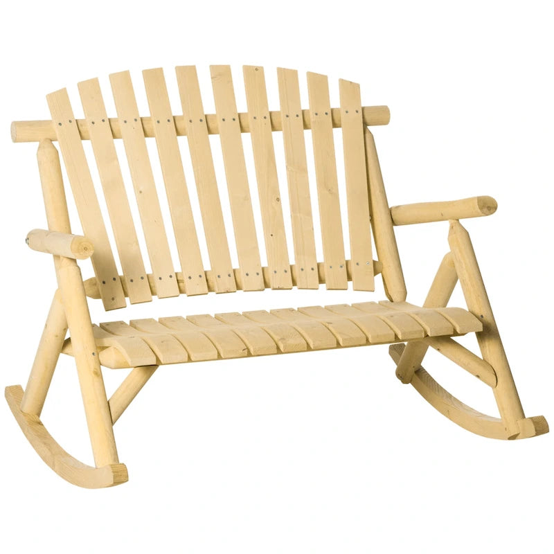 Banc à bascule en bois Outsunny 2 personnes, style rustique, dossier haut à lattes