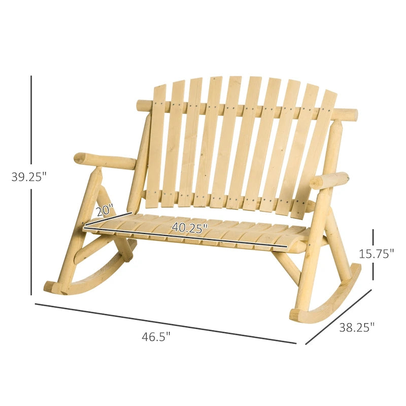 Banc à bascule en bois Outsunny 2 personnes, style rustique, dossier haut à lattes