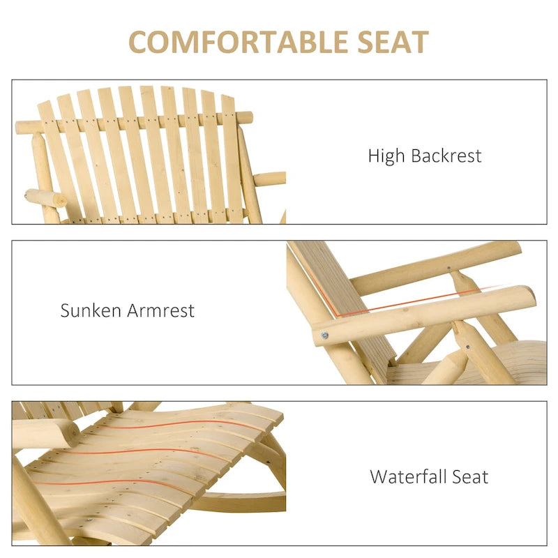 Banc à bascule en bois Outsunny 2 personnes, style rustique, dossier haut à lattes