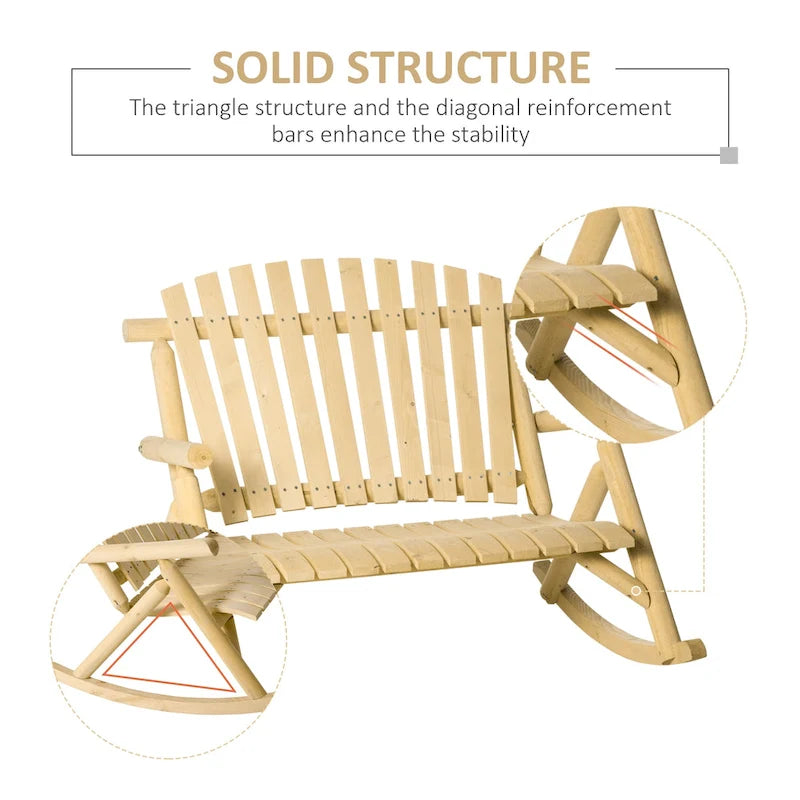 Banc à bascule en bois Outsunny 2 personnes, style rustique, dossier haut à lattes