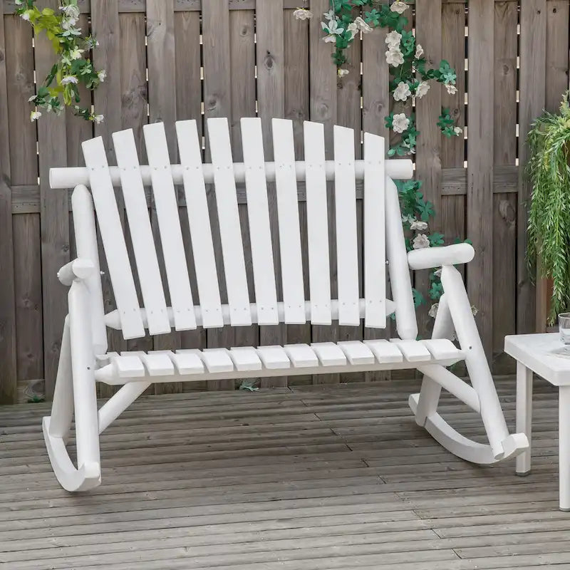 Banc à bascule en bois Outsunny 2 personnes, style rustique, dossier haut à lattes