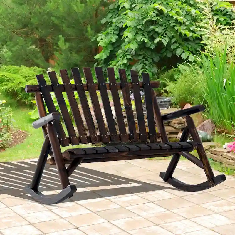 Banc à bascule en bois Outsunny 2 personnes, style rustique, dossier haut à lattes
