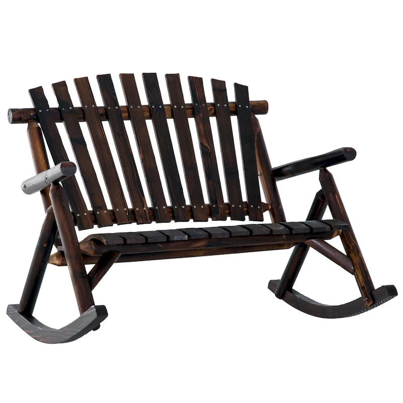 Banc à bascule en bois Outsunny 2 personnes, style rustique, dossier haut à lattes