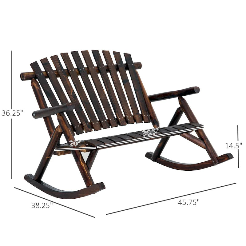 Banc à bascule en bois Outsunny 2 personnes, style rustique, dossier haut à lattes