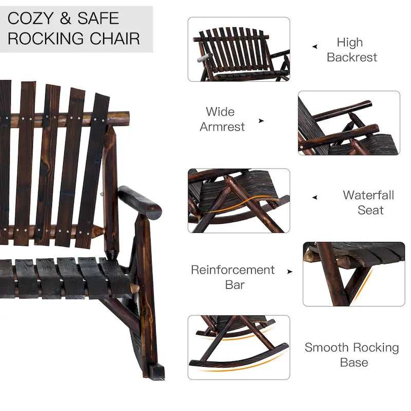 Banc à bascule en bois Outsunny 2 personnes, style rustique, dossier haut à lattes