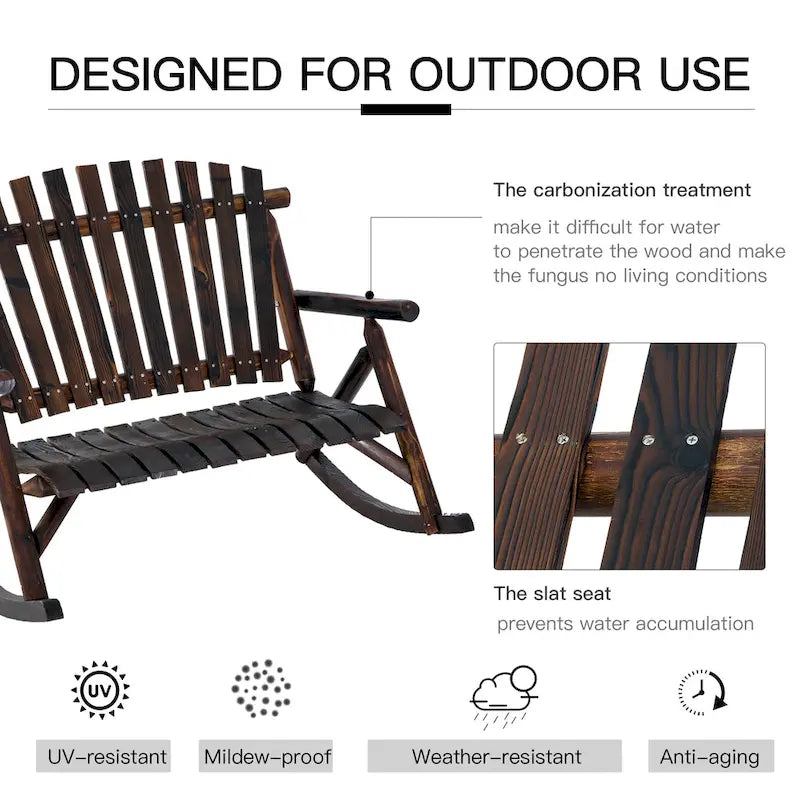Banc à bascule en bois Outsunny 2 personnes, style rustique, dossier haut à lattes