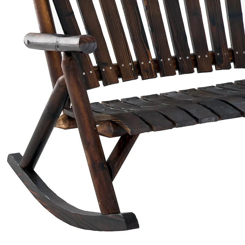 Banc à bascule en bois Outsunny 2 personnes, style rustique, dossier haut à lattes