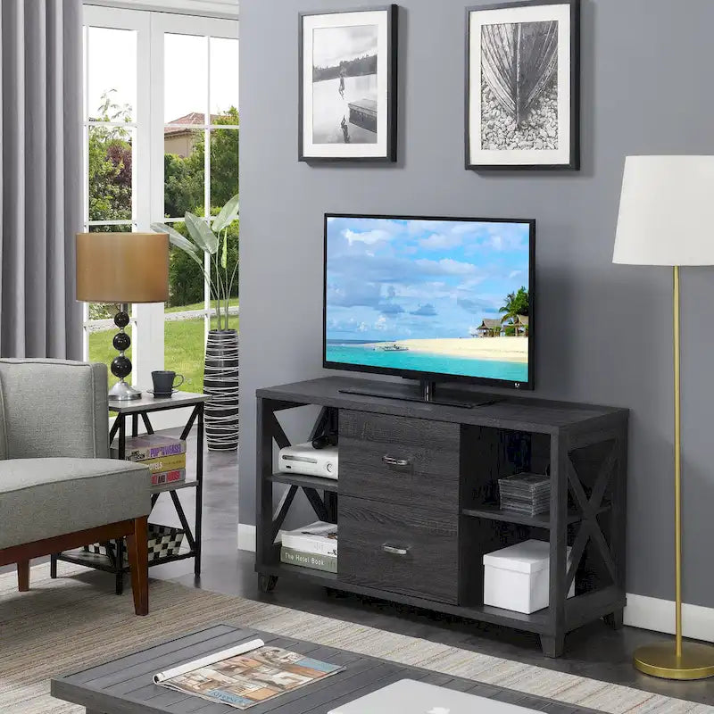 Meuble TV à 2 tiroirs Oxford Deluxe de Convenience Concepts avec étagères pour téléviseurs jusqu'à 55 pouces