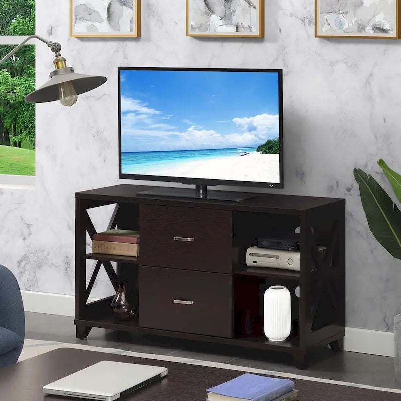 Meuble TV à 2 tiroirs Oxford Deluxe de Convenience Concepts avec étagères pour téléviseurs jusqu'à 55 pouces