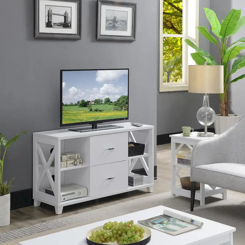 Meuble TV à 2 tiroirs Oxford Deluxe de Convenience Concepts avec étagères pour téléviseurs jusqu'à 55 pouces