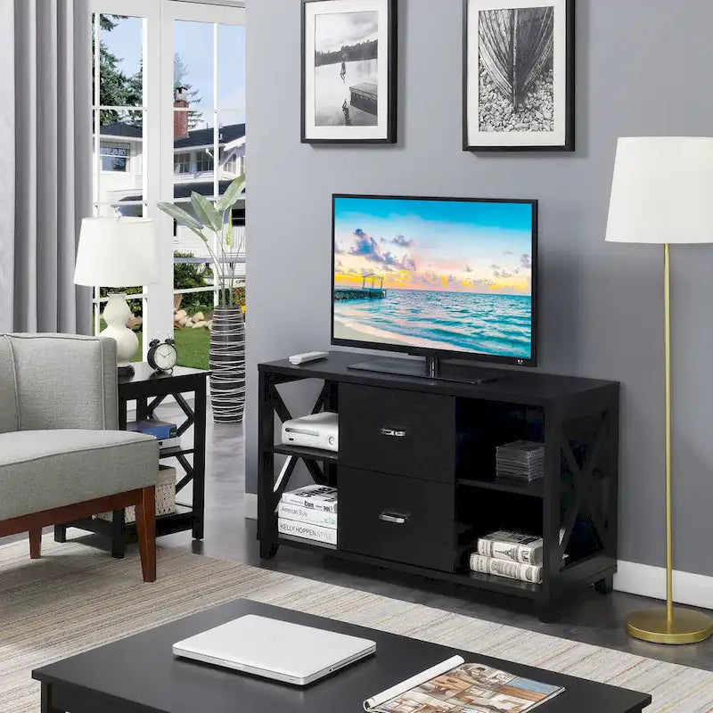 Meuble TV à 2 tiroirs Oxford Deluxe de Convenience Concepts avec étagères pour téléviseurs jusqu'à 55 pouces