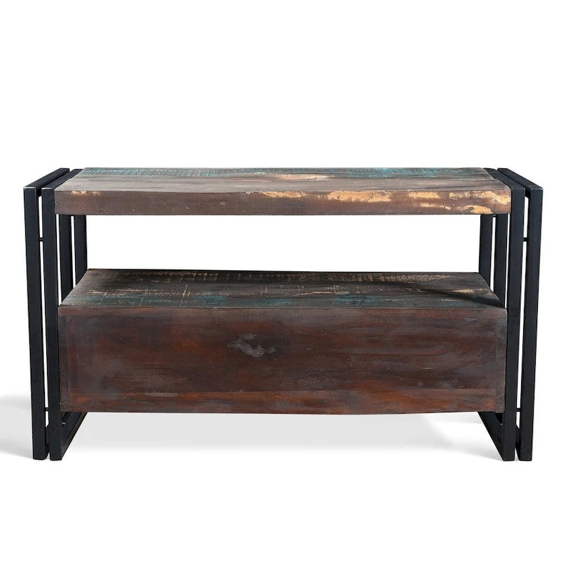 Handmade Old Reclaimed Wood TV Cabinet with Double Drawers (India) - 41 x 15.75 x 23.5
