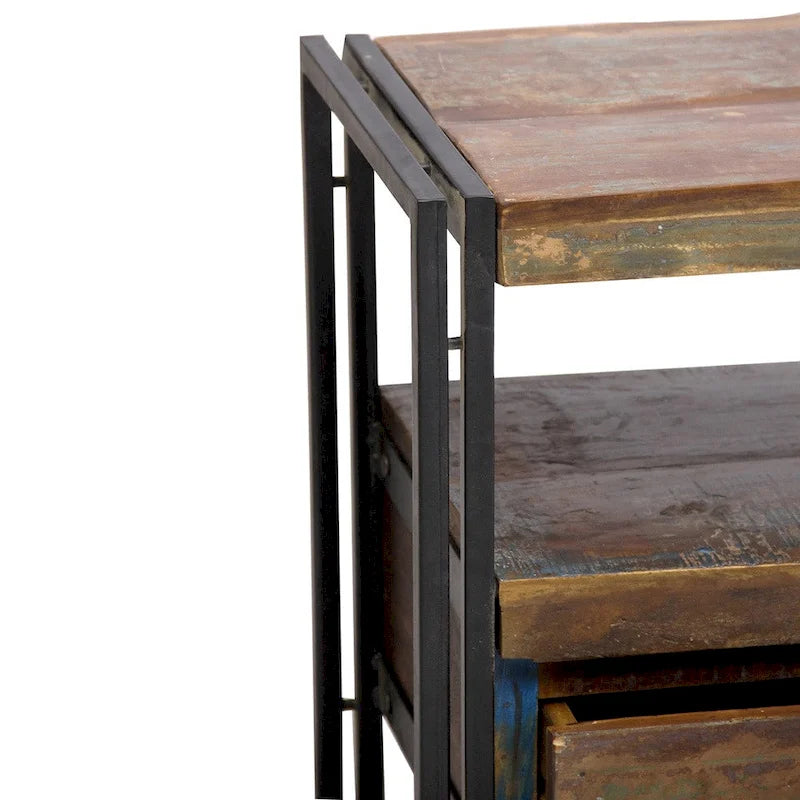 Handmade Old Reclaimed Wood TV Cabinet with Double Drawers (India) - 41 x 15.75 x 23.5