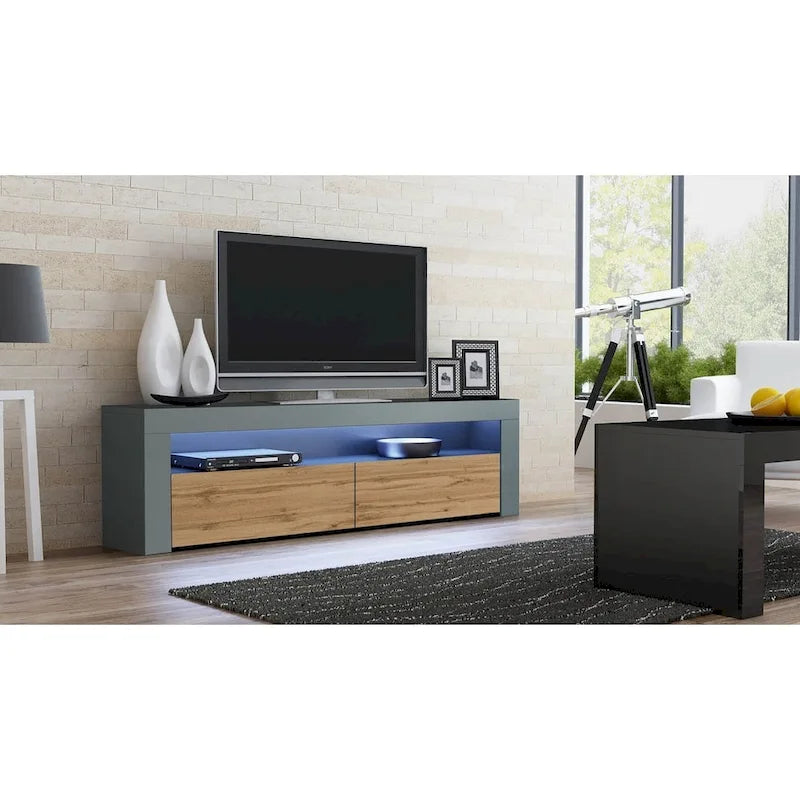 Meuble TV Milano classique moderne avec LED 16 couleurs, 63 pouces
