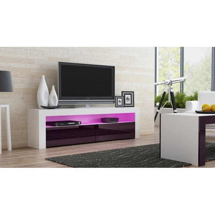 Meuble TV Milano classique moderne avec LED 16 couleurs, 63 pouces