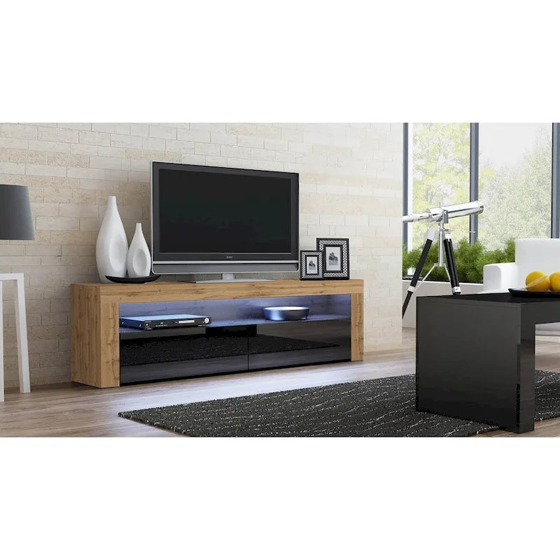 Meuble TV Milano classique moderne avec LED 16 couleurs, 63 pouces