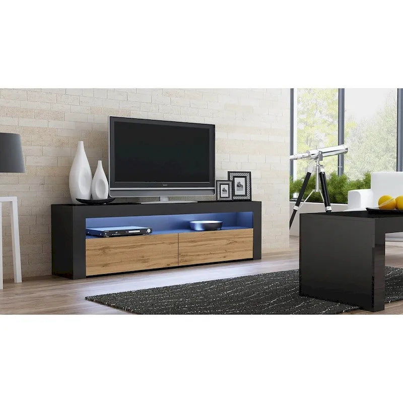 Meuble TV Milano classique moderne avec LED 16 couleurs, 63 pouces
