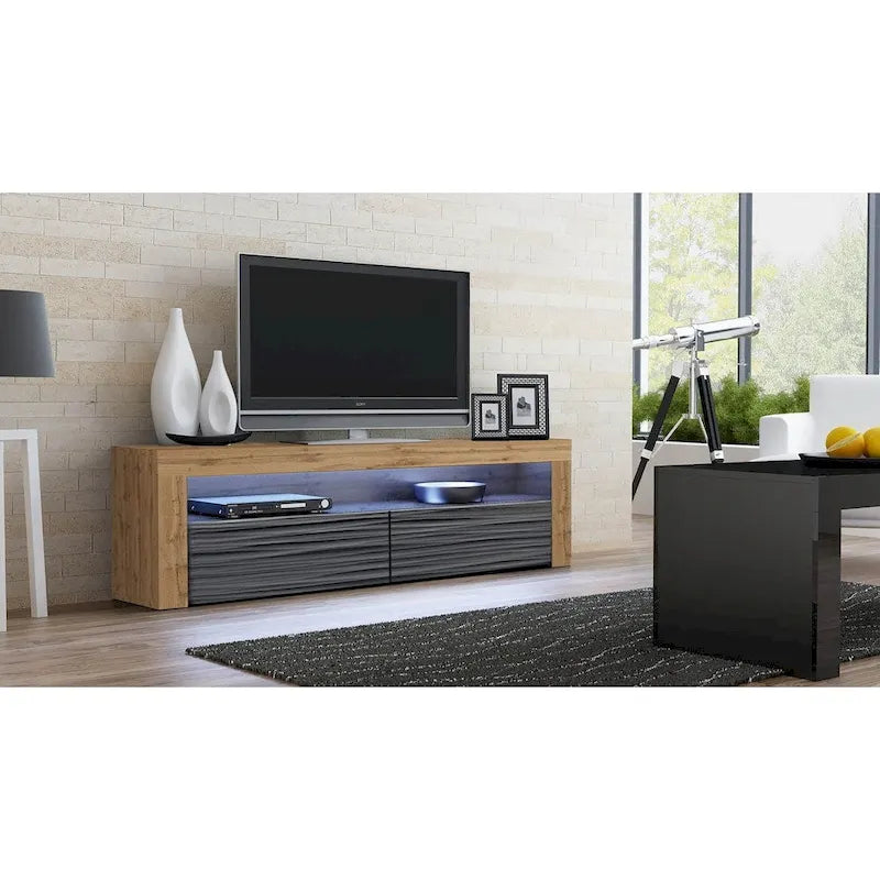 Meuble TV Milano classique moderne avec LED 16 couleurs, 63 pouces