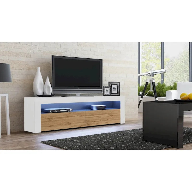 Meuble TV Milano classique moderne avec LED 16 couleurs, 63 pouces