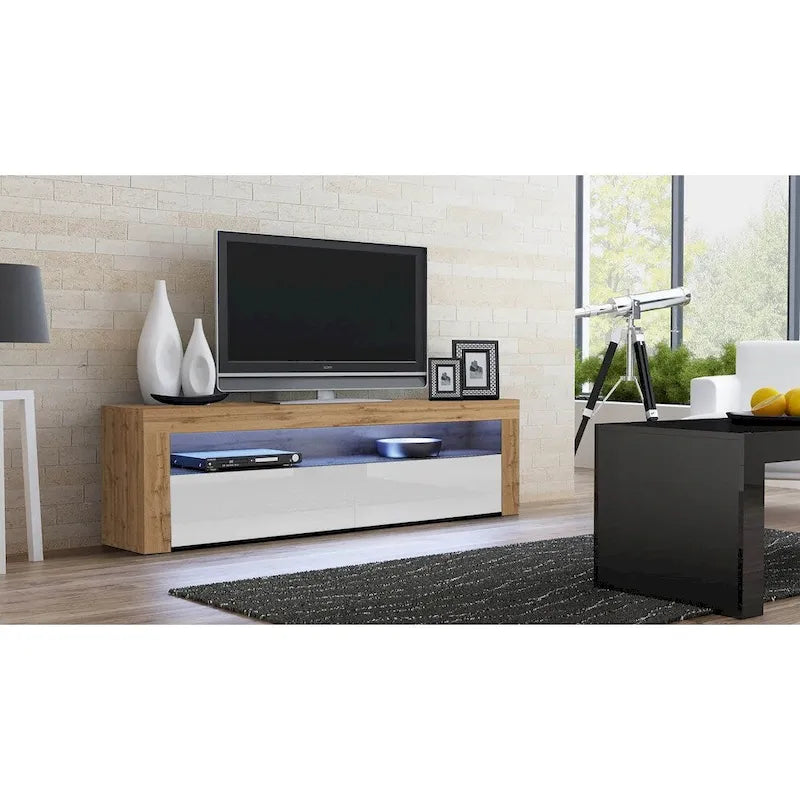 Meuble TV Milano classique moderne avec LED 16 couleurs, 63 pouces