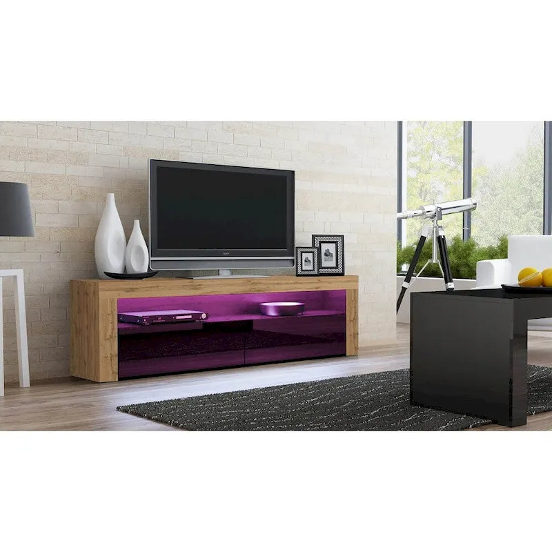 Meuble TV Milano classique moderne avec LED 16 couleurs, 63 pouces