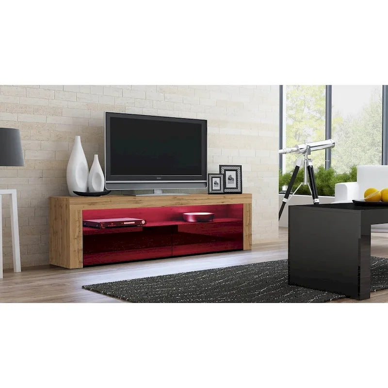 Meuble TV Milano classique moderne avec LED 16 couleurs, 63 pouces