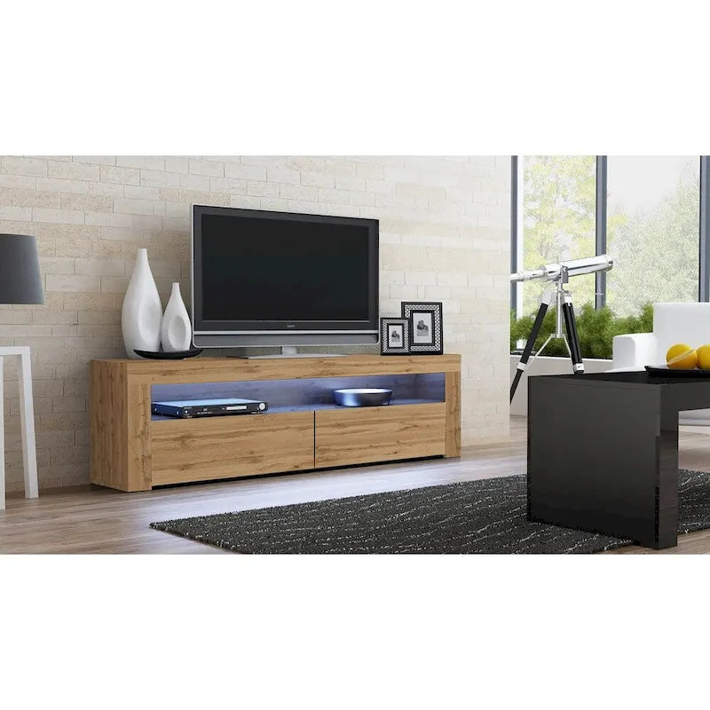 Meuble TV Milano classique moderne avec LED 16 couleurs, 63 pouces