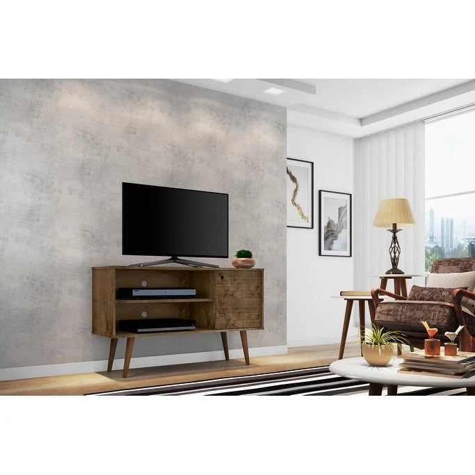 Meuble TV Liberty à 2 étagères, style moderne du milieu du siècle