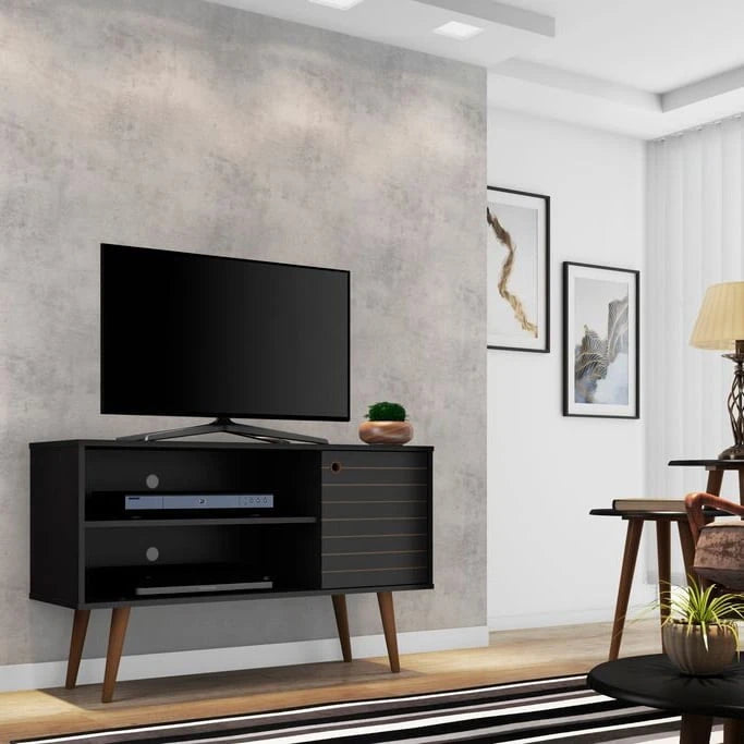 Meuble TV Liberty à 2 étagères, style moderne du milieu du siècle