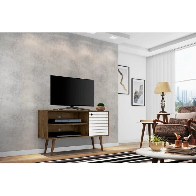Meuble TV Liberty à 2 étagères, style moderne du milieu du siècle